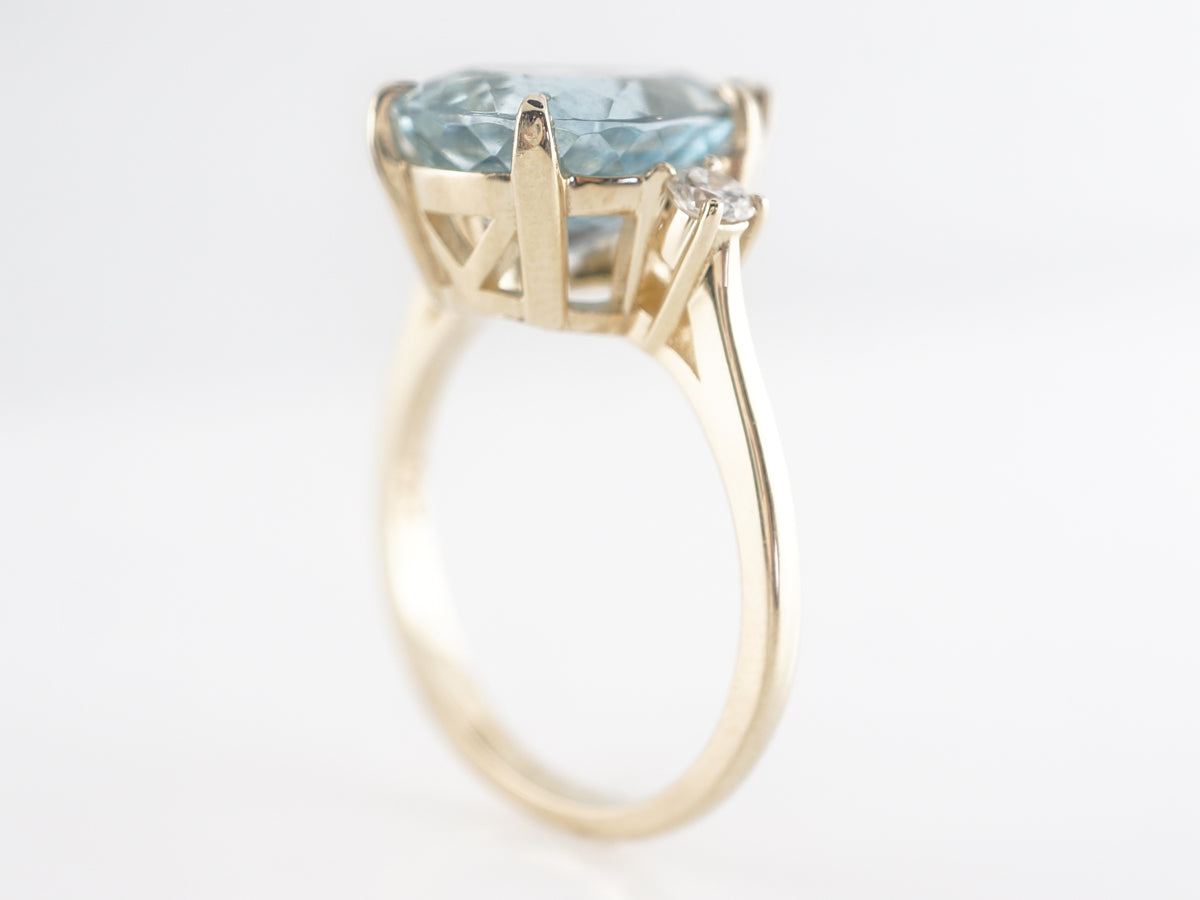 4 Carat Pear Cut Aquamarine Ring w/ Diamonds in 14k