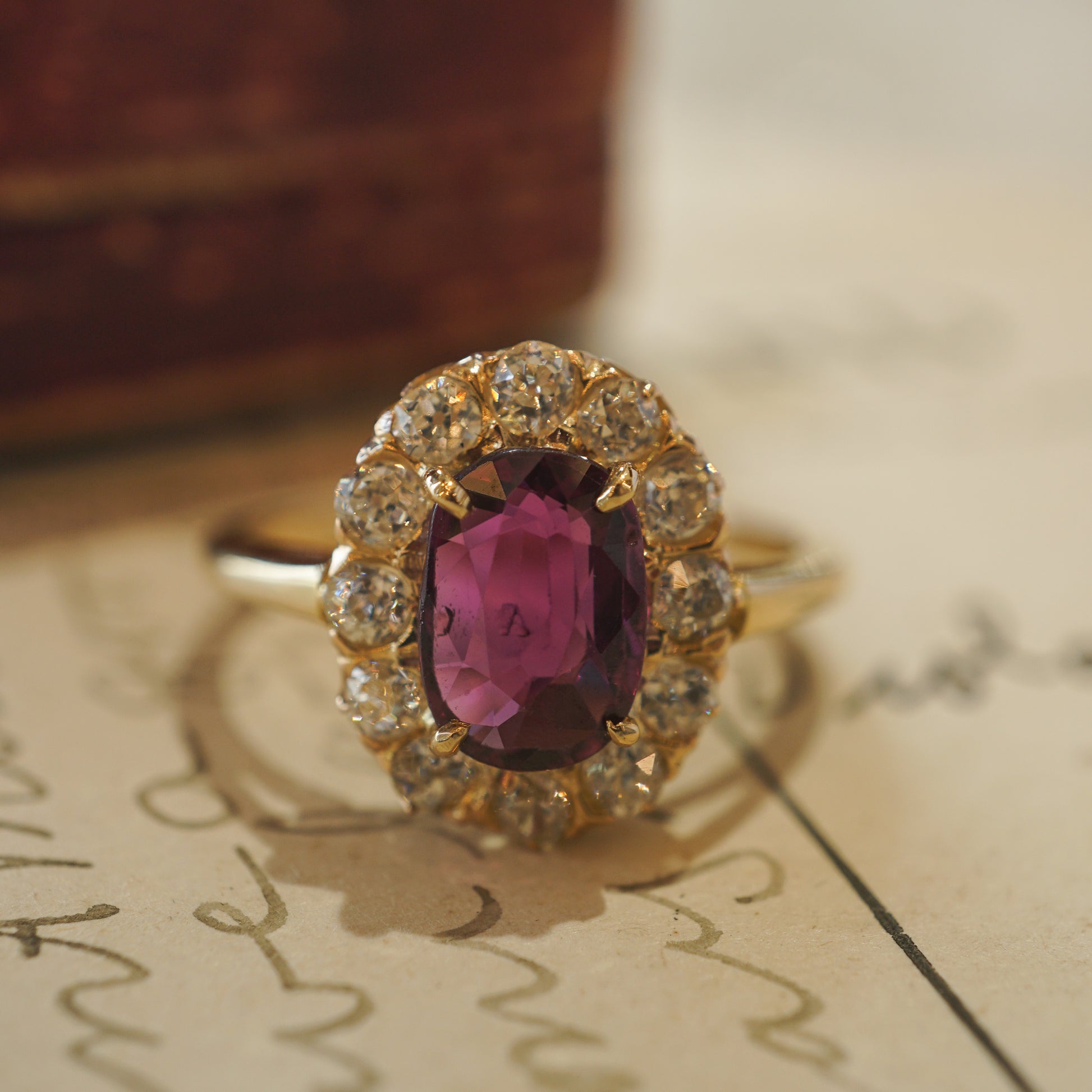 Victorian Ruby & Diamond Engagement Ring in 14k Yellow Gold