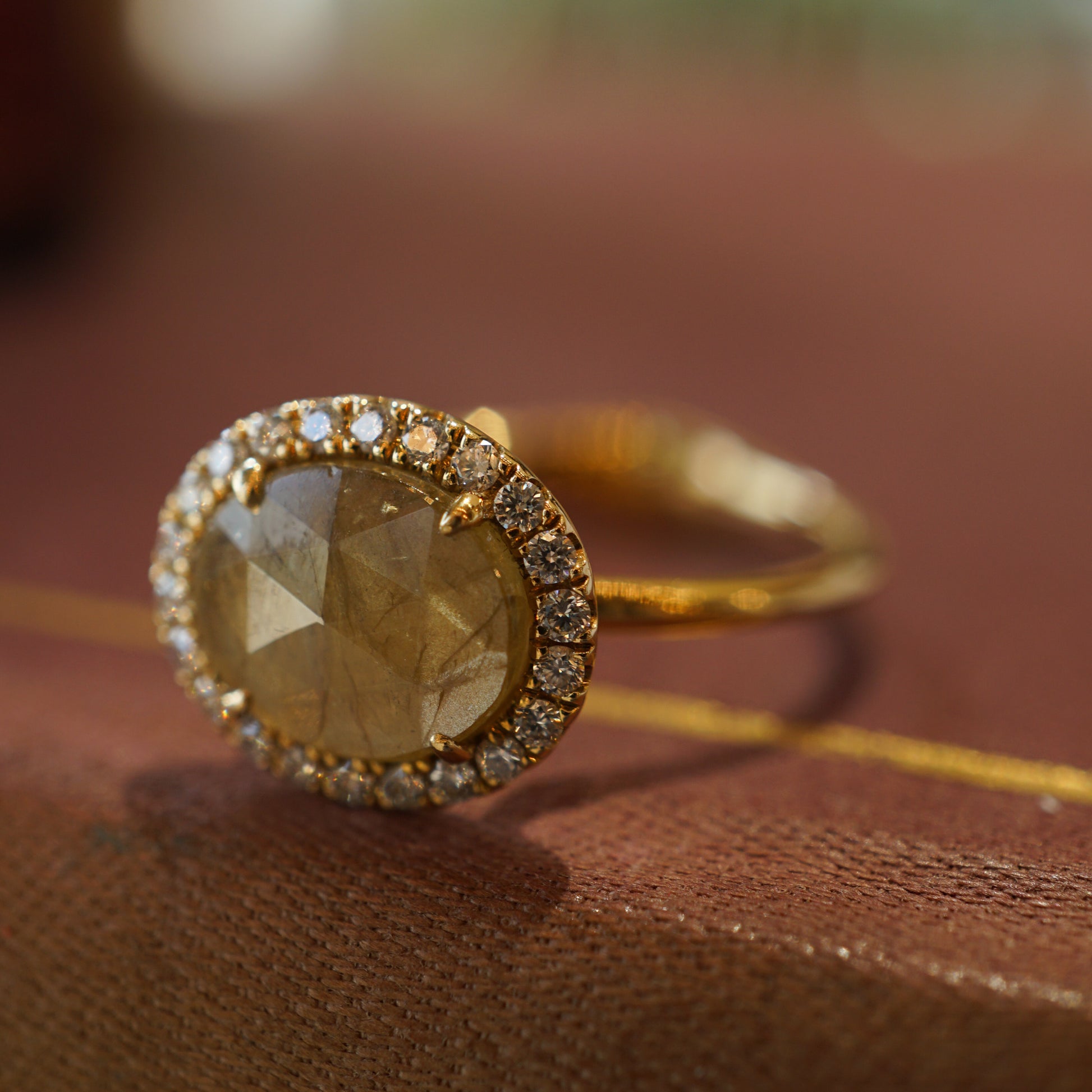 Golden Rustic Diamond Engagement Ring in 18k