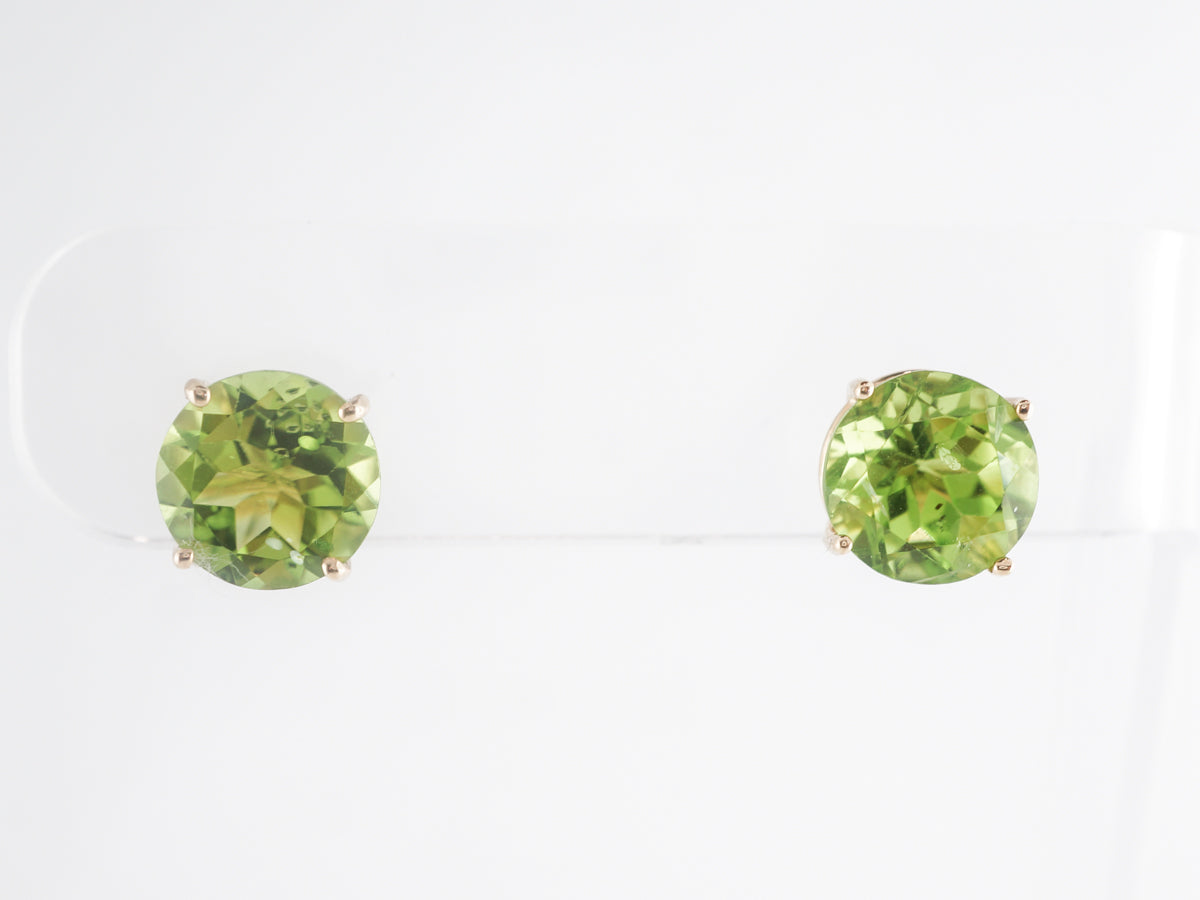 Mid-Century Peridot Earring Studs 14K Yellow Gold