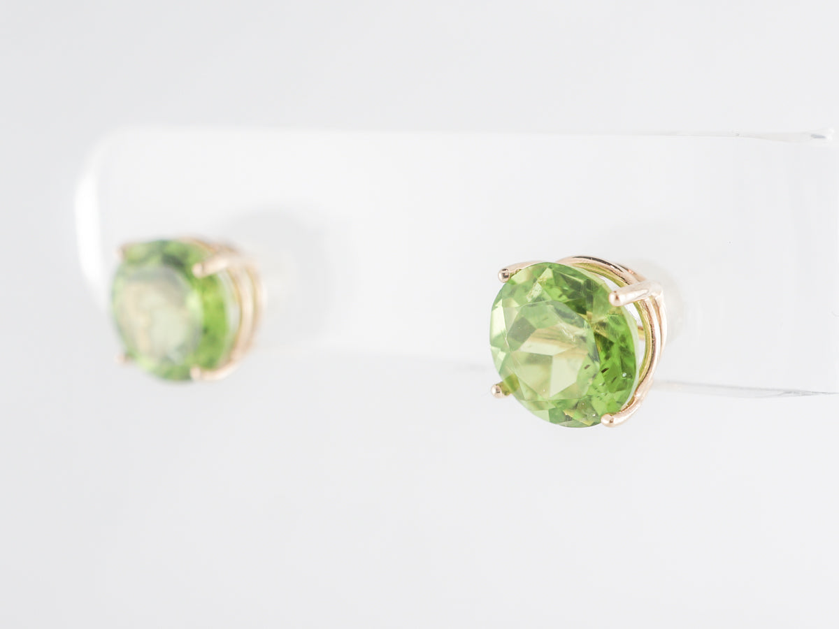 Mid-Century Peridot Earring Studs 14K Yellow Gold