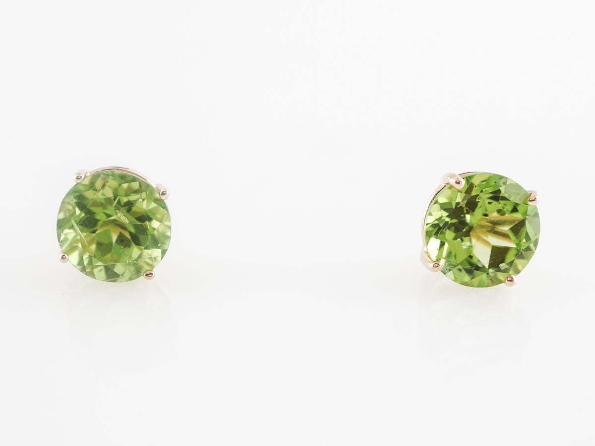 Mid-Century Peridot Earring Studs 14K Yellow Gold