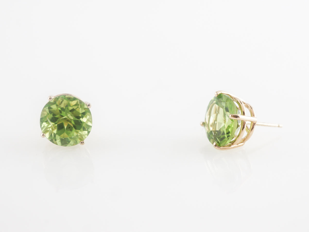 Mid-Century Peridot Earring Studs 14K Yellow Gold