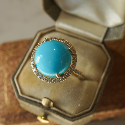 Turquoise & Diamond Halo Ring in 14k Yellow Gold