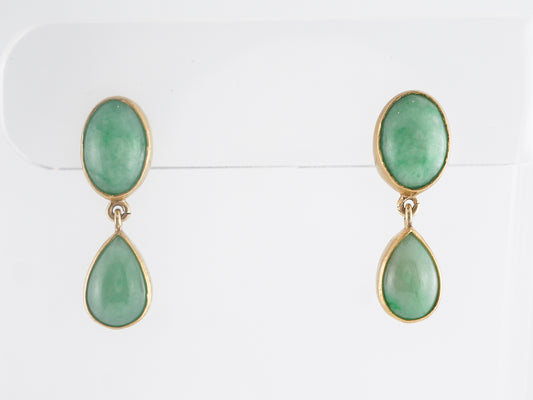 Mid-Century Cabochon Jade Drop Earrings 14K Yellow Gold