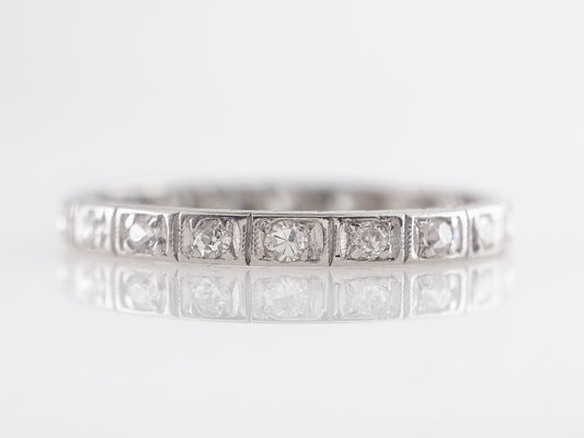 Antique Diamond & Engraved Wedding Band in 18k White Gold