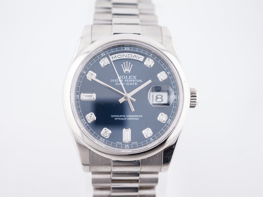 Rolex Pres 2000yr Plat Blue Dia Dial R=$68k