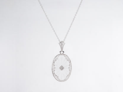 Antique Deco Camphor Glass Necklace in 14k White Gold