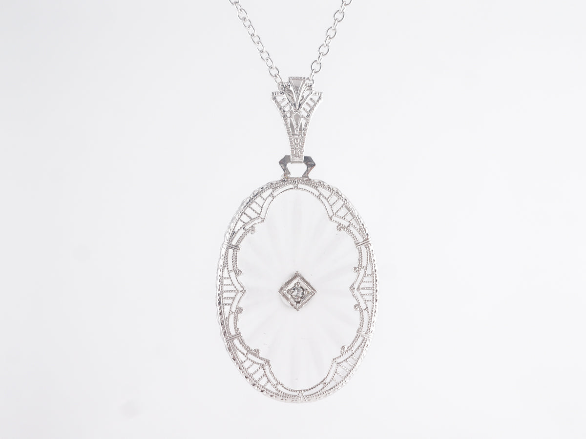 Vintage Antique 10k White Gold Camphor Glass Diamond Pendant Necklace  Filigree | eBay