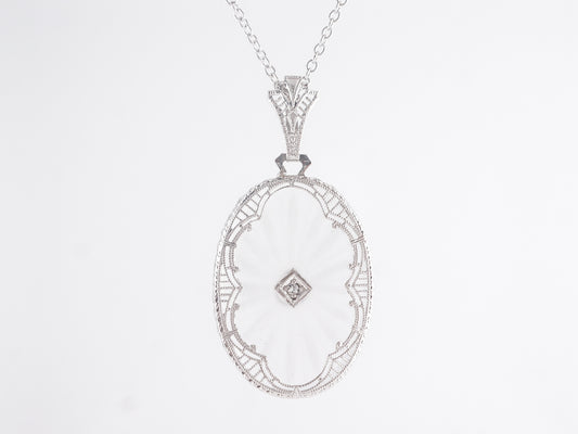 Antique Deco Camphor Glass Necklace in 14k White Gold