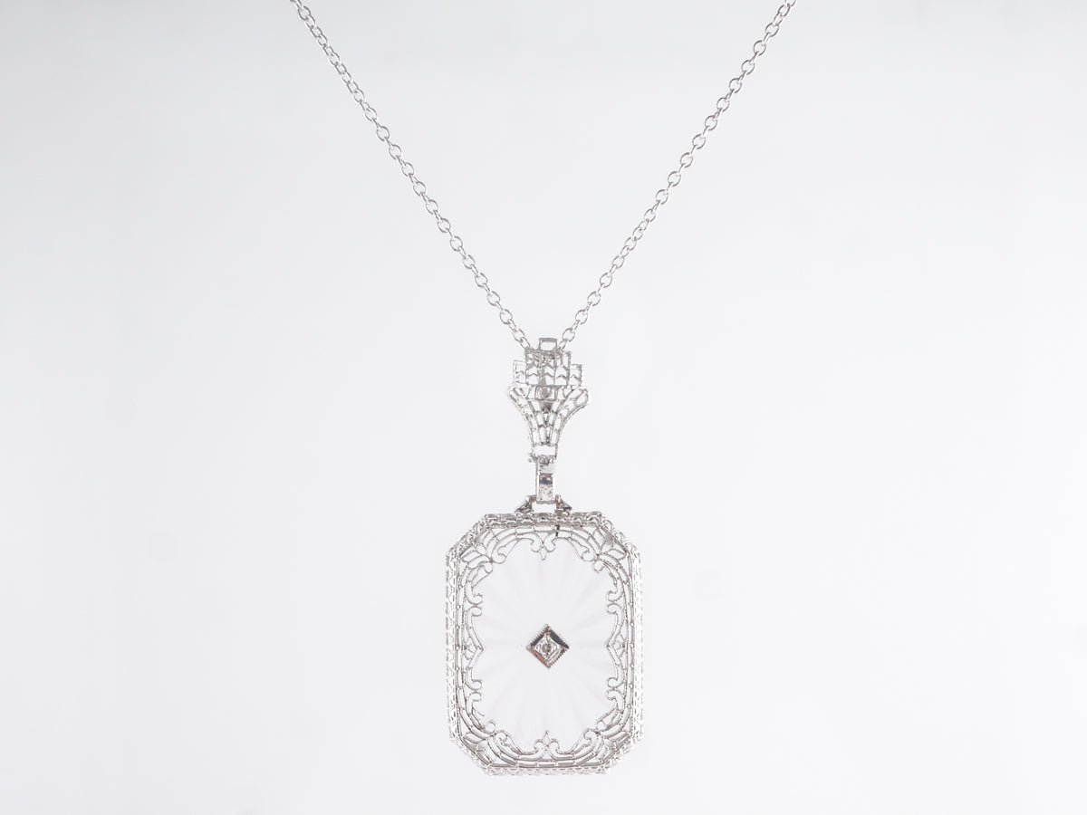 Vintage Art Deco Camphor Glass Necklace w/ Diamond