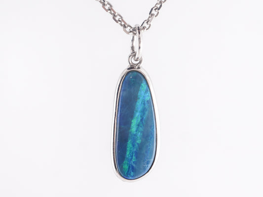 Cabochon Cut Opal Pendant in 14k White Gold