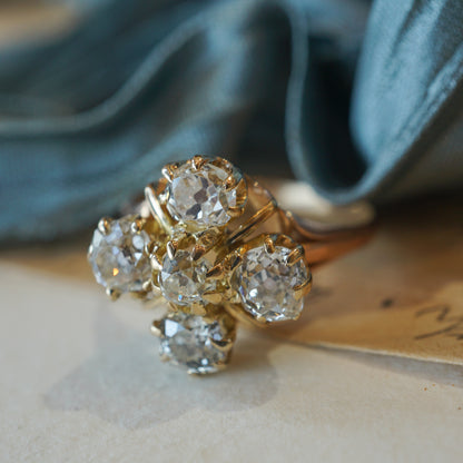 Victorian Five Diamond Cluster Ring in 14k Yellow Gold