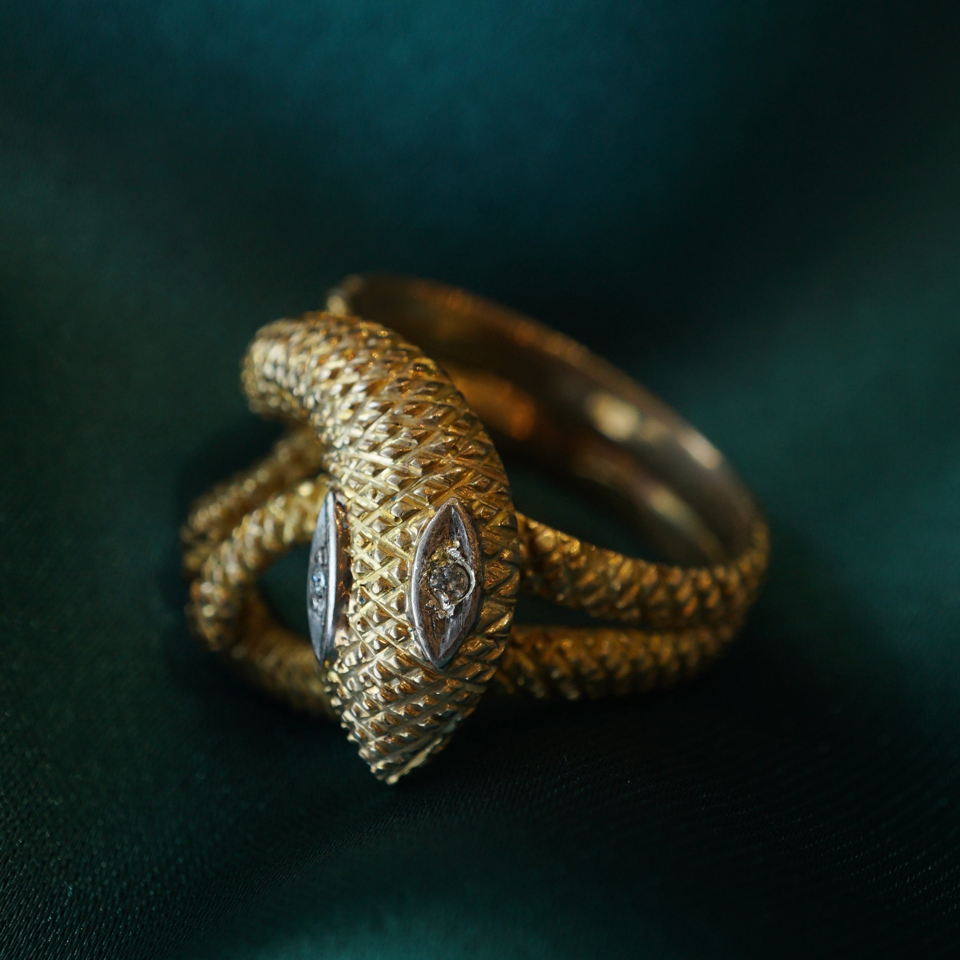 Mid-Century Textured Snake Ring in 14k Yellow Gold