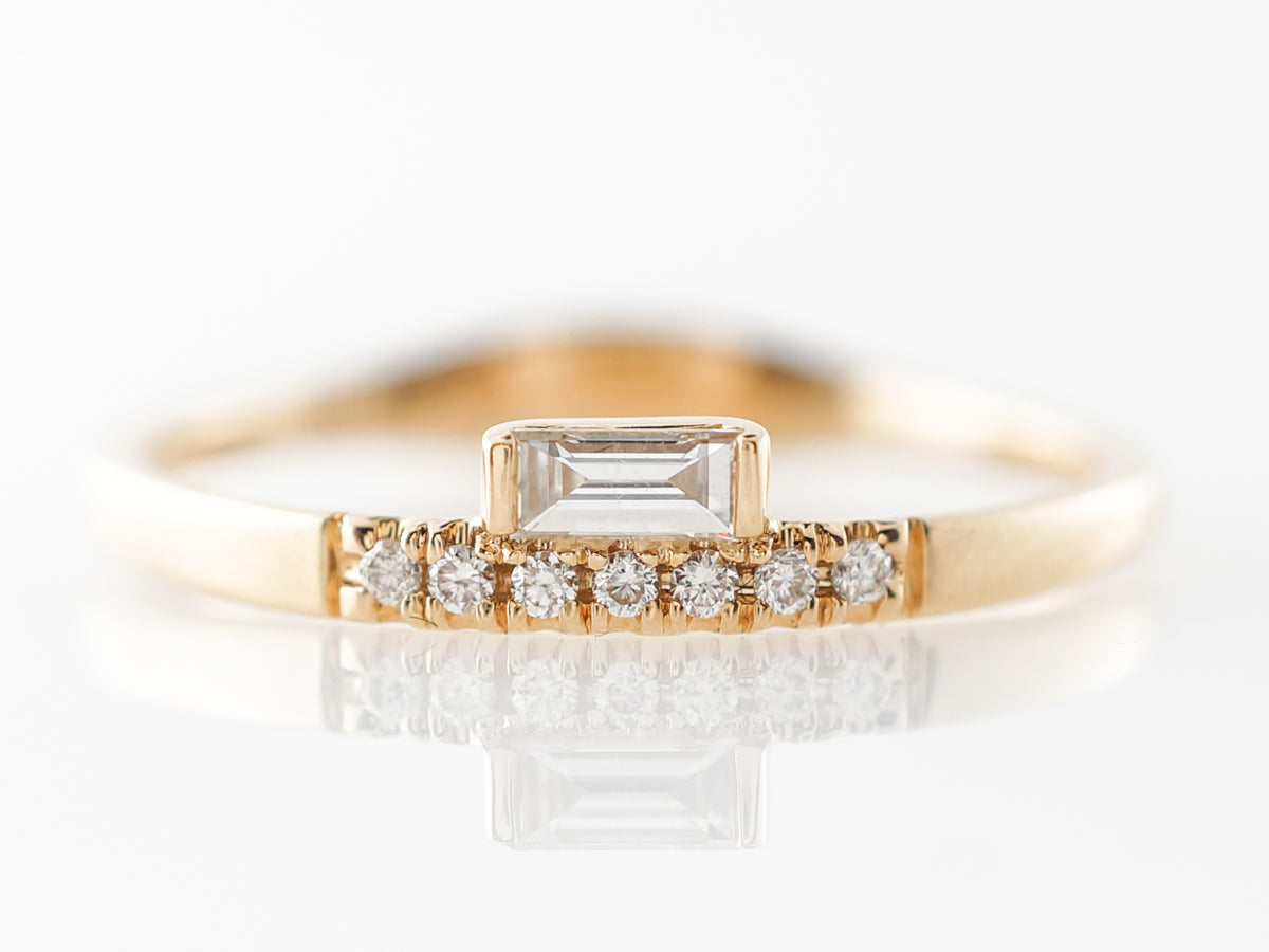 Baguette & Round Diamond Wedding Band 18k Yellow Gold