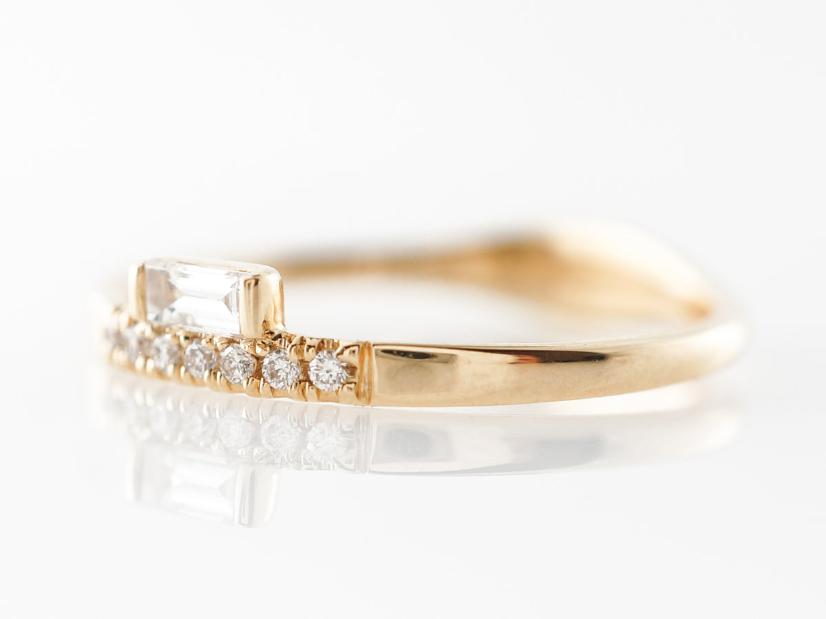 Baguette & Round Diamond Wedding Band 18k Yellow Gold