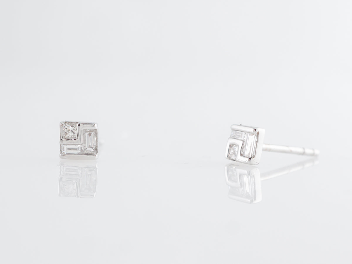 Small Geometric Diamond Earrings 14K White Gold