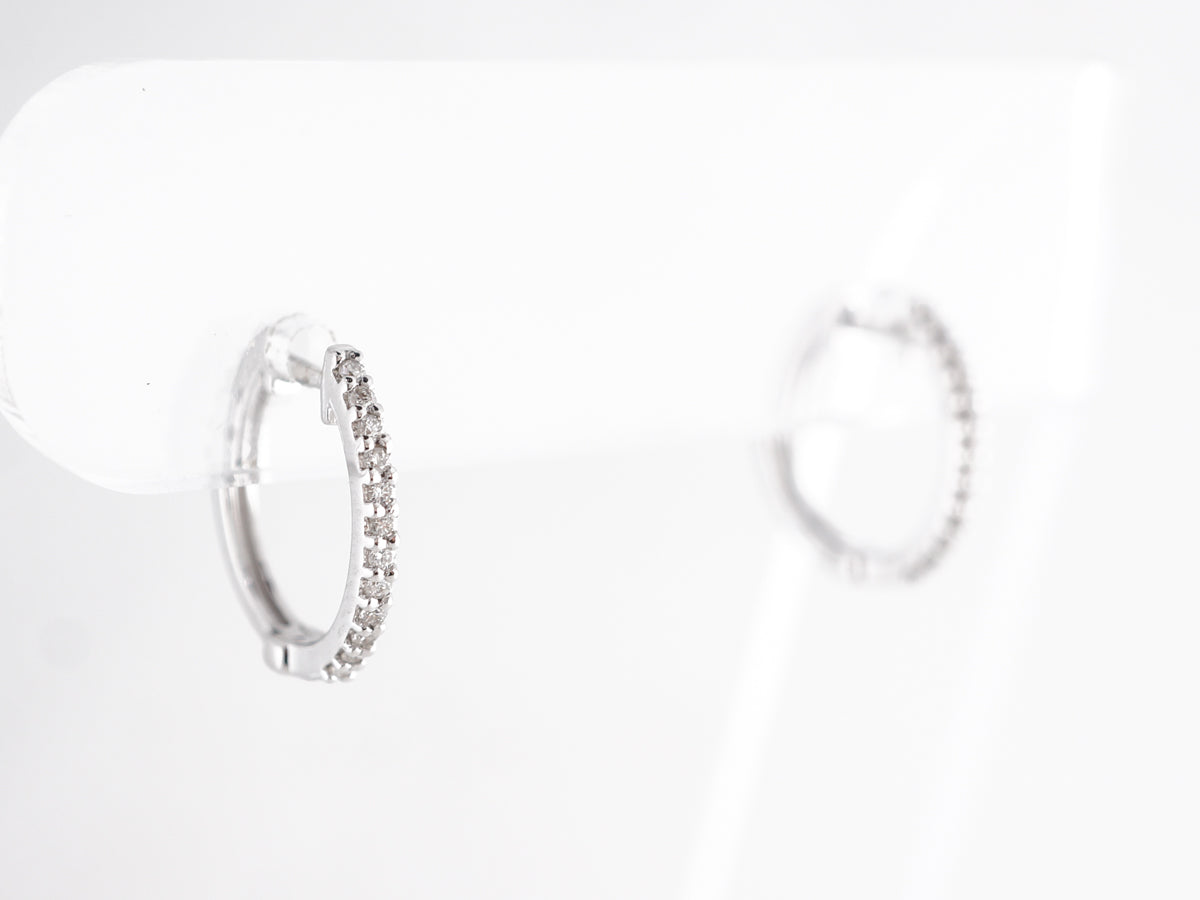 Dainty Hoop Earrings w/ Diamonds in 14k White Gold