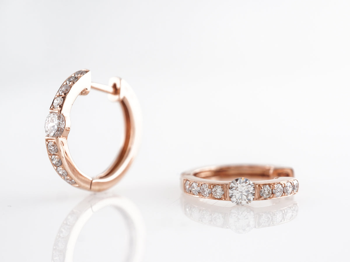 Small Hoop Earrings w/ Diamonds in 14k Rose Gold