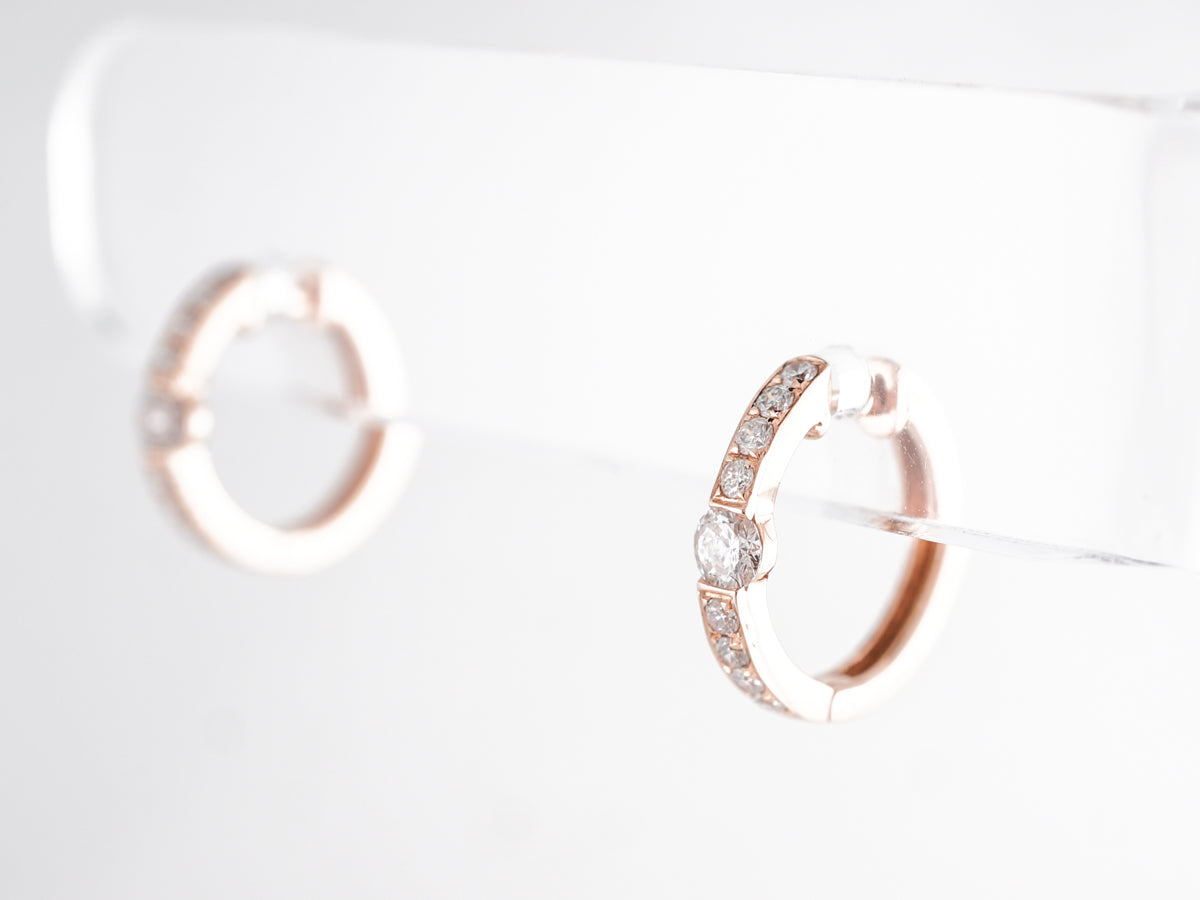 Small Hoop Earrings w/ Diamonds in 14k Rose Gold