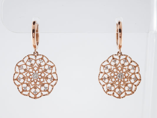 Dangle Drop Earrings Modern .26 Round Brilliant Cut Diamonds in 18K Rose Gold