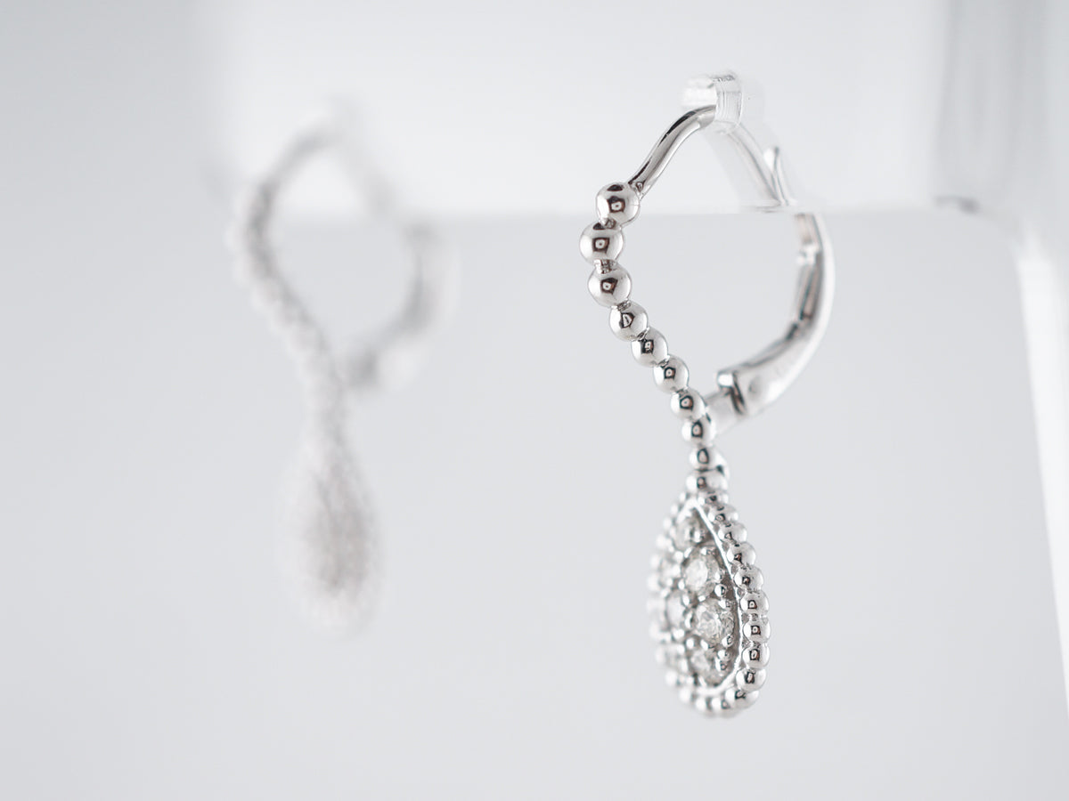 Dangle Drop Earrings Modern .43 Round Brilliant Cut Diamonds in 14k White Gold