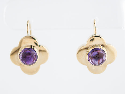 Dangle Earrings Modern 4.60 Cabochon Cut Amethyst in 18K Yellow Gold