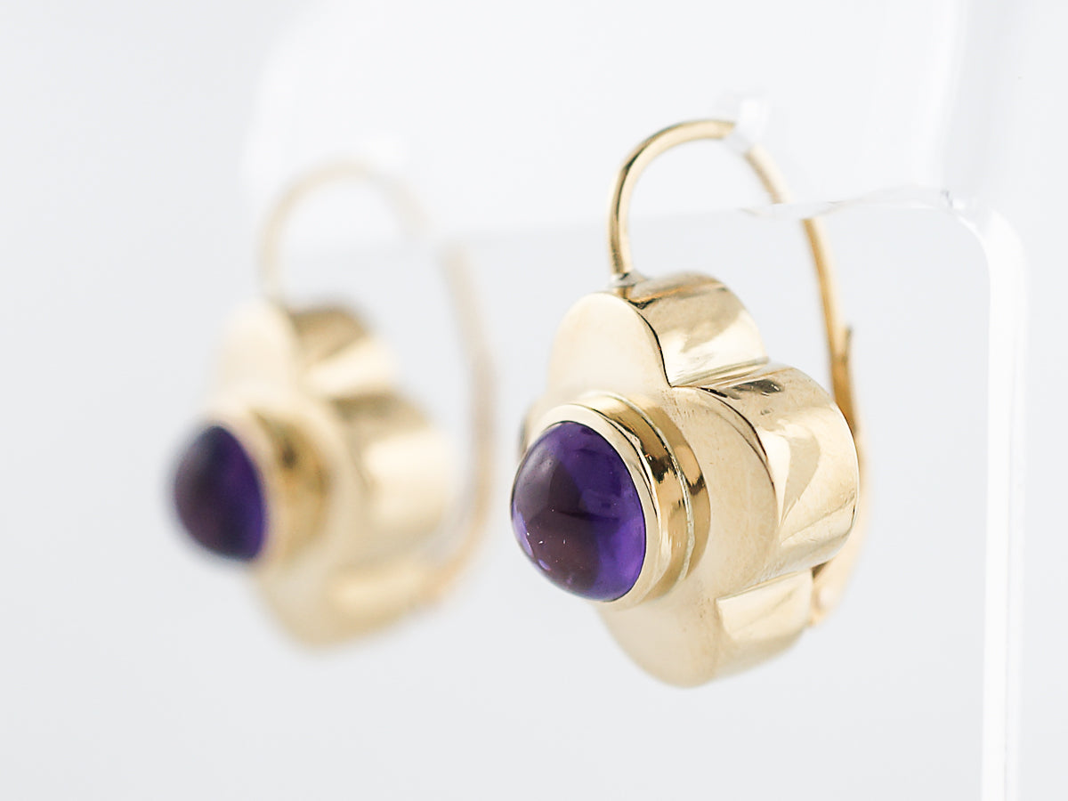 Dangle Earrings Modern 4.60 Cabochon Cut Amethyst in 18K Yellow Gold