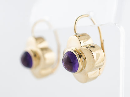 Dangle Earrings Modern 4.60 Cabochon Cut Amethyst in 18K Yellow Gold