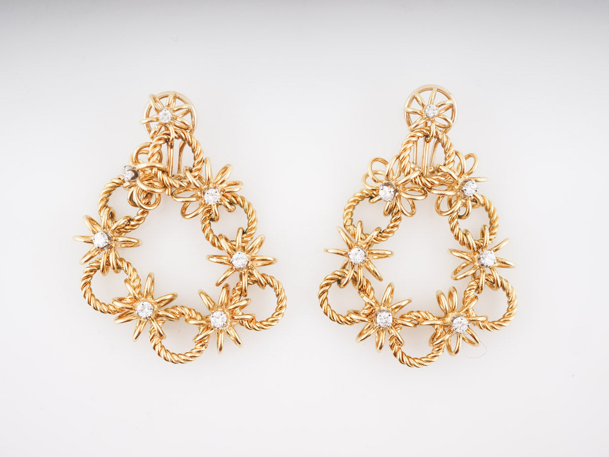 Dangle Drop Earrings Modern Cartier 1.40 Round Brilliant Cut Diamonds  in 18k Yellow Gold