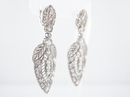 Antique Dangle Earrings Art Deco 3.90 Old European Cut Diamonds in Platinum