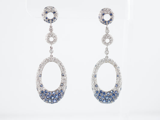 Earrings-Modern 3.00 Round Brilliant Cut Diamonds & 1.64 Round Cut Sapphire in 18k White Gold