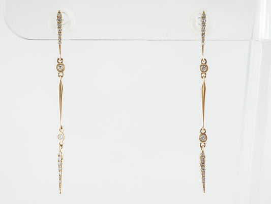 Thin Diamond Dangle Earrings in 18k Yellow Gold