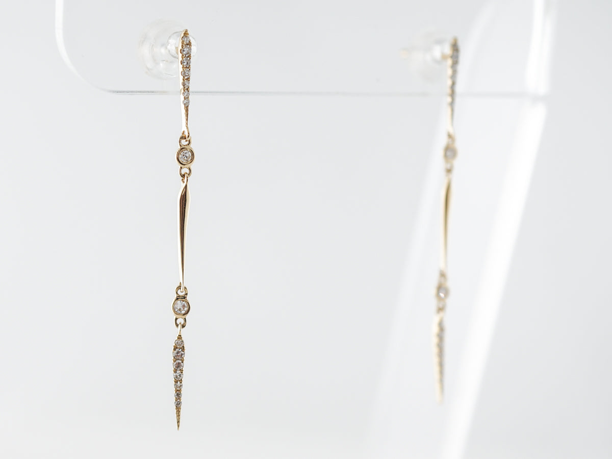 Thin Diamond Dangle Earrings in 18k Yellow Gold