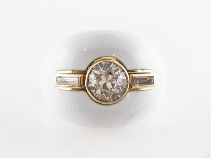 David Webb White Enamel & Diamond Ring in 18K White Gold