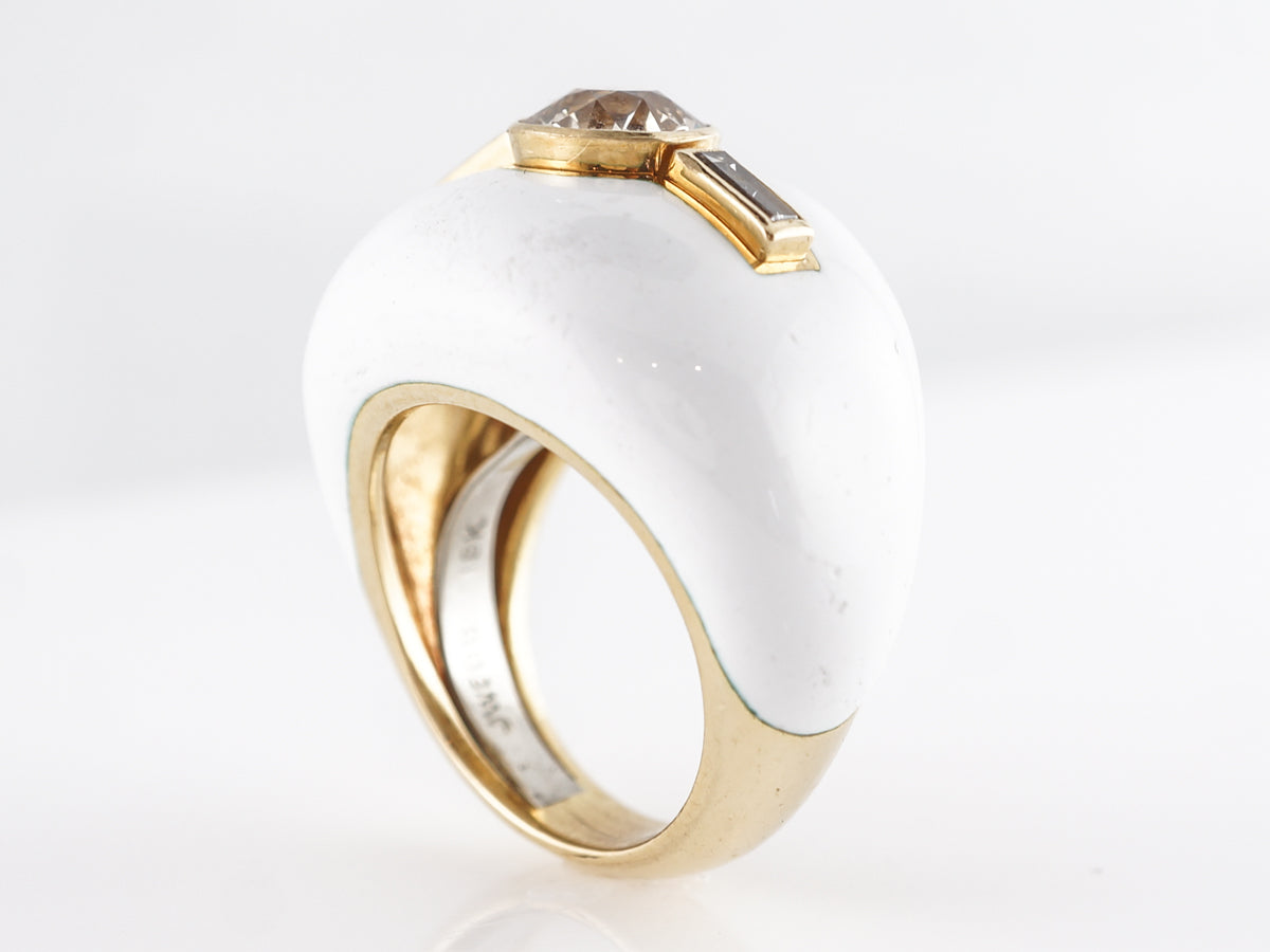 David Webb White Enamel & Diamond Ring in 18K White Gold
