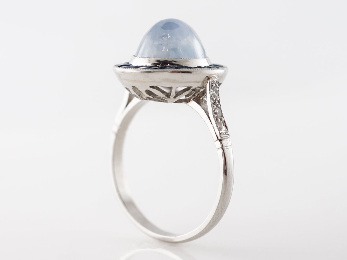 Art Deco Star Sapphire w/ Sapphire Halo Ring in Platinum
