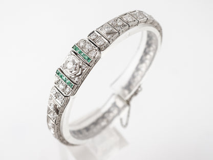 Art Deco Diamond Bracelet w/ Emerald Accents in Platinum
