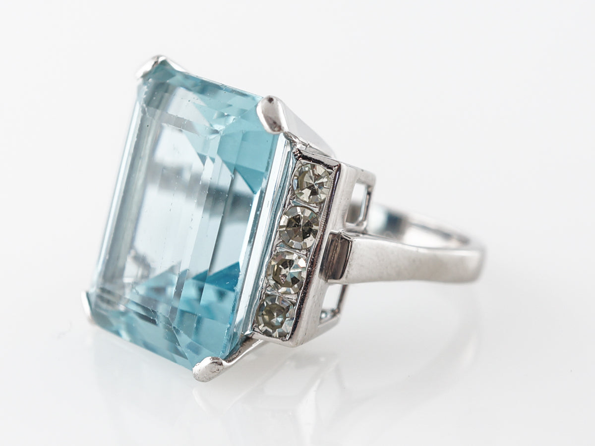 Vintage Deco Aquamarine & Diamond Ring in Platinum