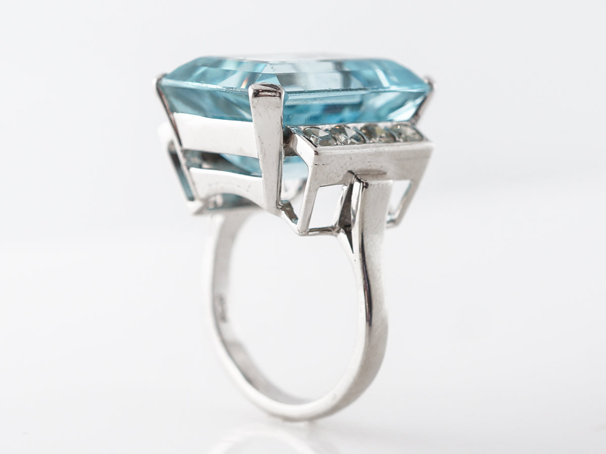 Vintage Deco Aquamarine & Diamond Ring in Platinum