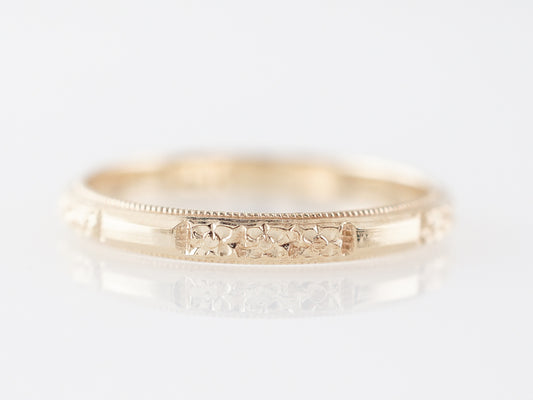 Deco Engraved Orange Blossom Wedding Band Yellow Gold