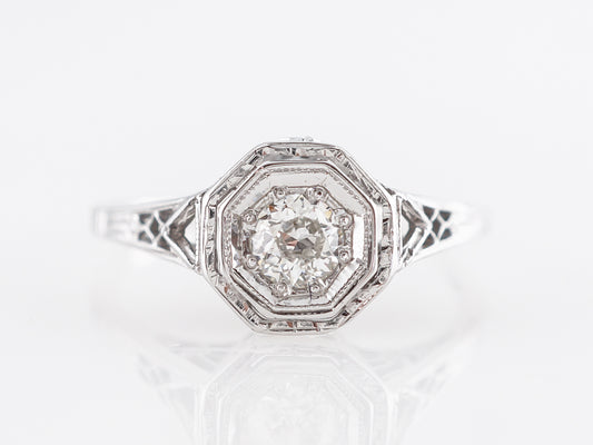 Deco Filigree European Diamond Engagement Ring in 18K