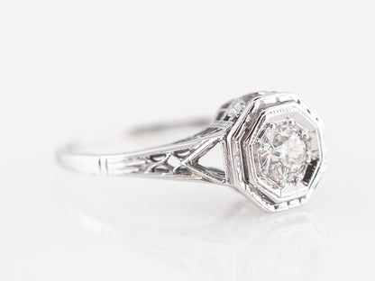 Deco Filigree European Diamond Engagement Ring in 18K