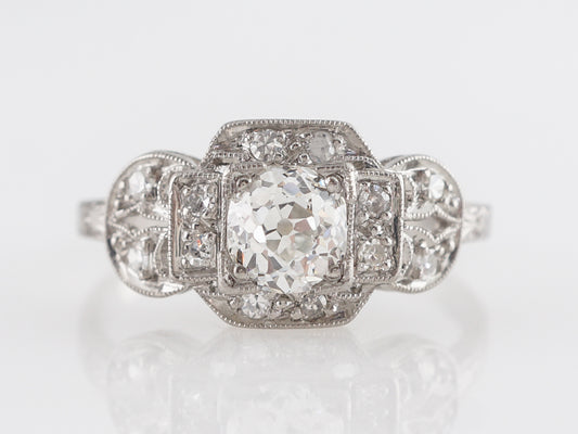 Art Deco European GIA Diamond Engagement Ring in Platinum