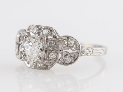 Art Deco European GIA Diamond Engagement Ring in Platinum