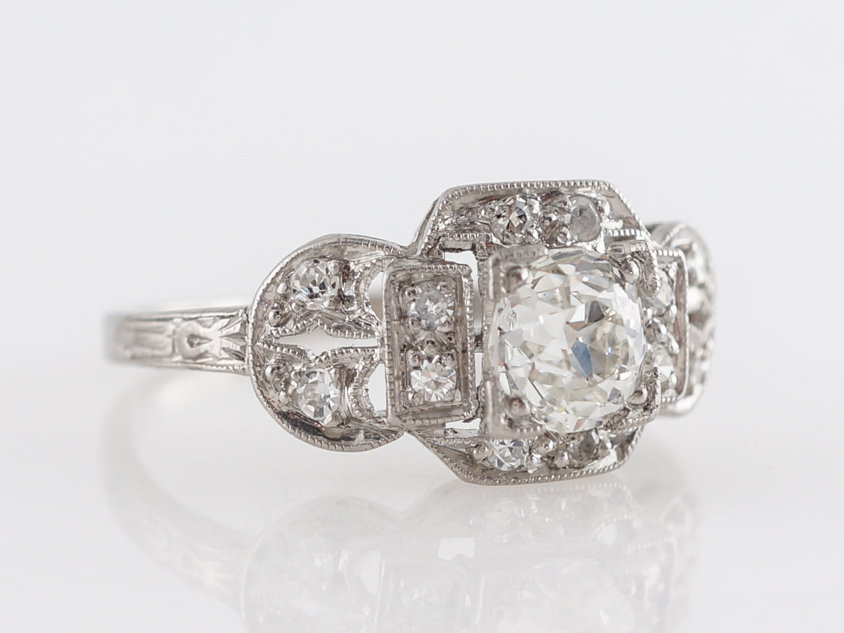 Art Deco European GIA Diamond Engagement Ring in Platinum