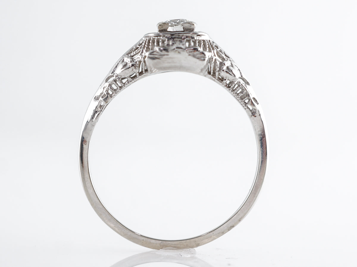 Deco Filigree European Cut Engagement Ring in White Gold