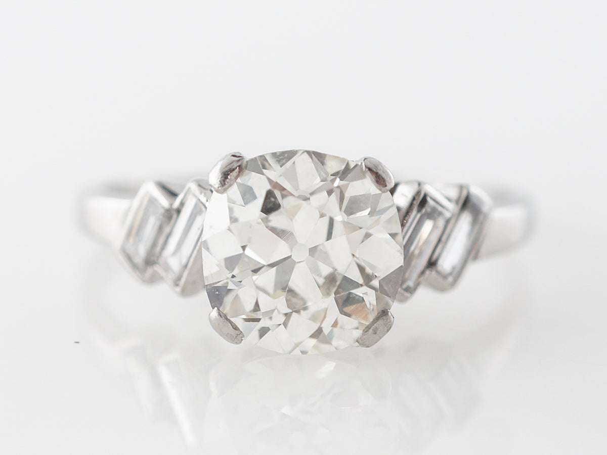 Art Deco 1.73 Cushion Diamond Engagement Ring in Platinum