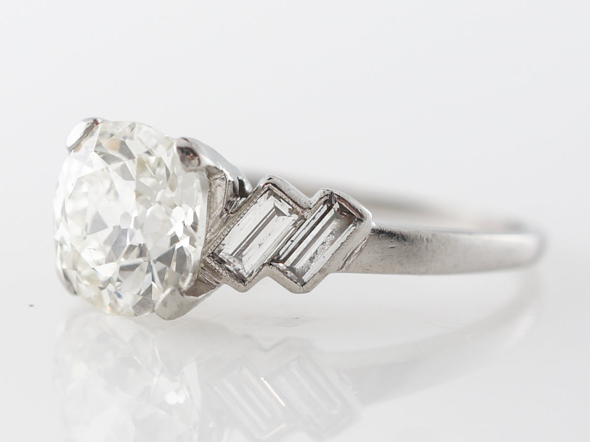 Art Deco 1.73 Cushion Diamond Engagement Ring in Platinum