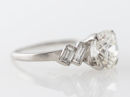 Art Deco 1.73 Cushion Diamond Engagement Ring in Platinum